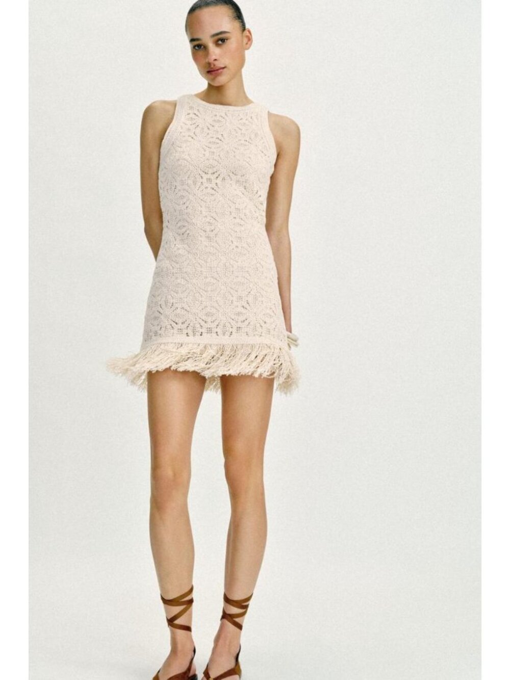 ZARA FRINGED CROCHET SHORT DRESS - Picture 3 of 9